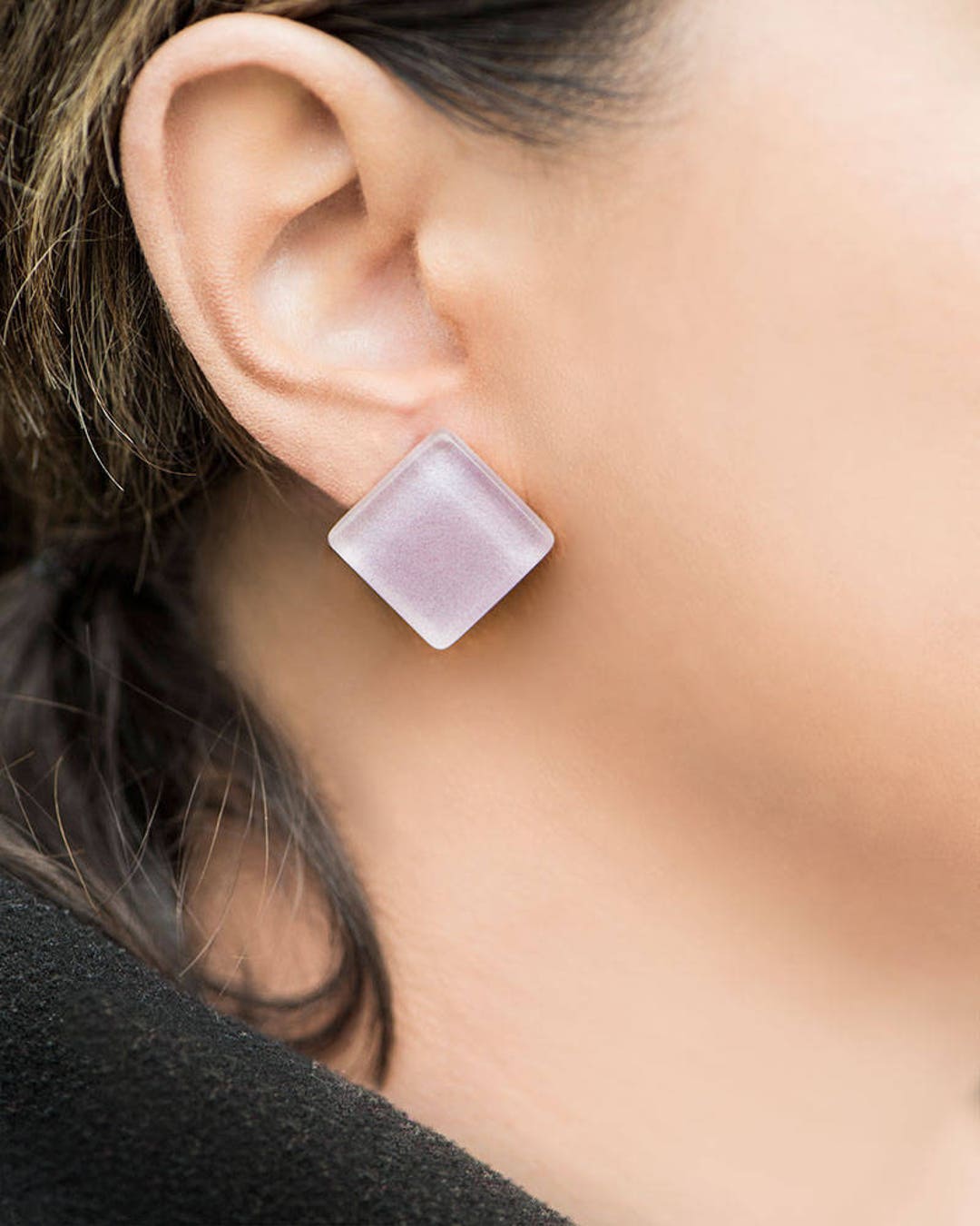 Pink Stud Earrings, Glass Stud Earrings Pastel Pink, Romantic Style ...