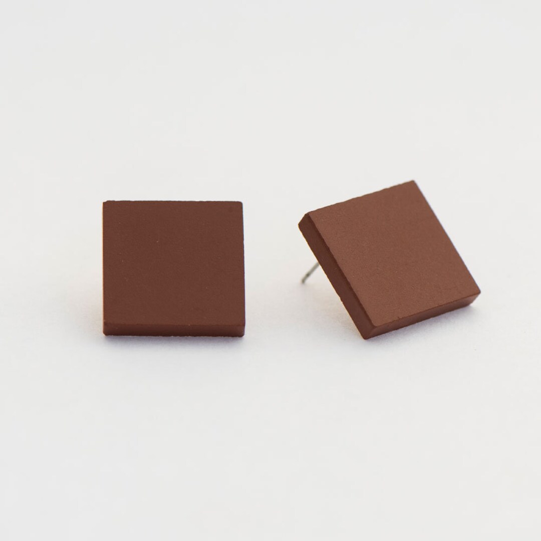 Brown Earrings, Large Ceramic Stud Earrings, Geometric Earrings Sterling Silver Posts, Gift for