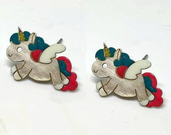 Unicorn earrings studs, Cute earrings, Fun earrings unique, Unicron earrings women, Cute unicorn studs, Sterling silver earring handpainted