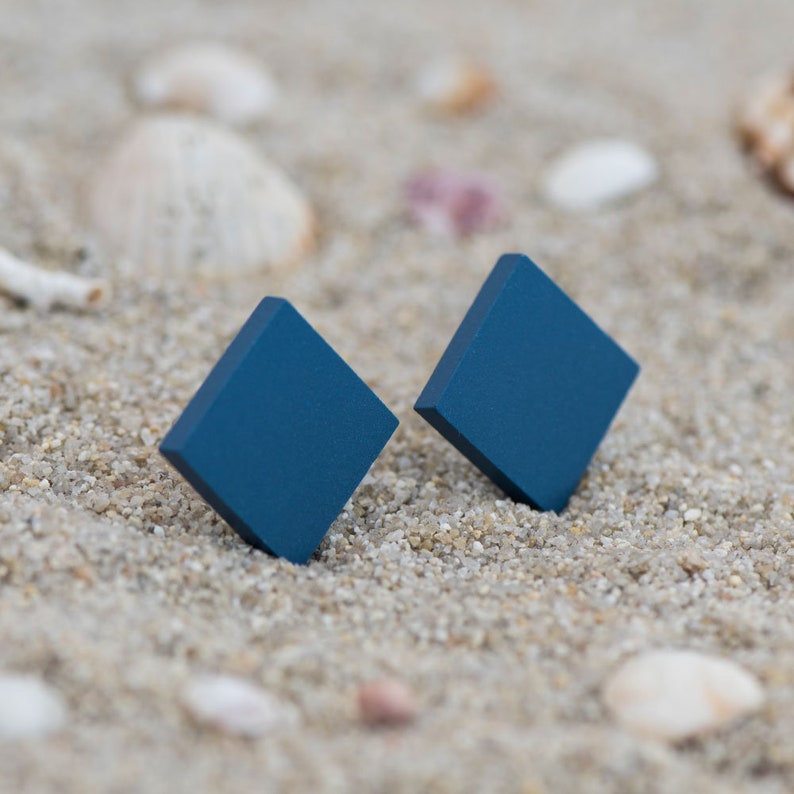 Blue earrings, Matte blue earrings, blue stud earrings, ceramic earrings, geometric earrings, minimal earrings image 1