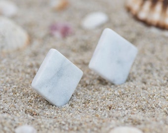 White stone earrings, Marble stud earrings, Boho earrings for her, Bohemian nature earrings, Unique marble stud earrings, Natural stone stud