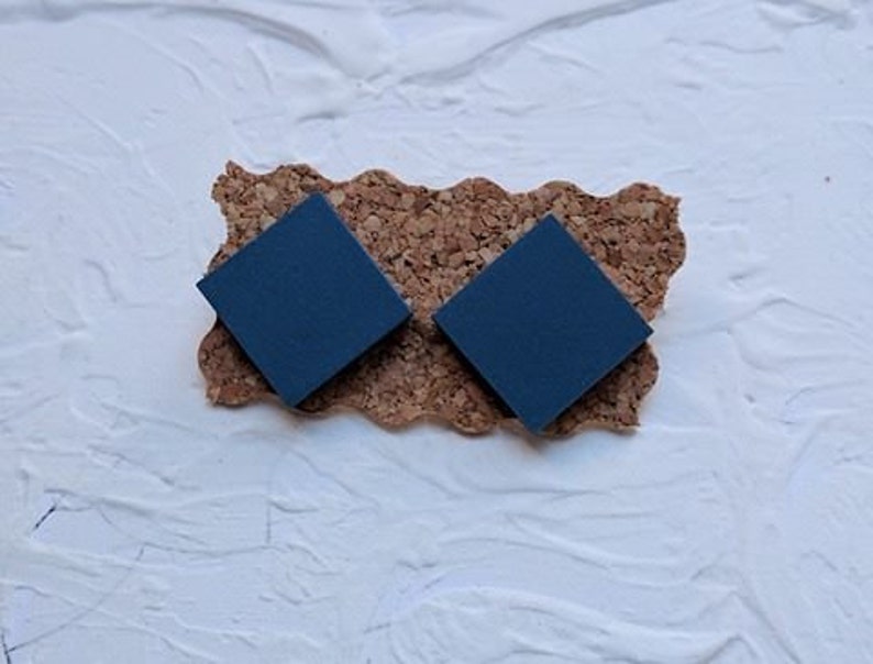 Blue earrings, Matte blue earrings, blue stud earrings, ceramic earrings, geometric earrings, minimal earrings image 7