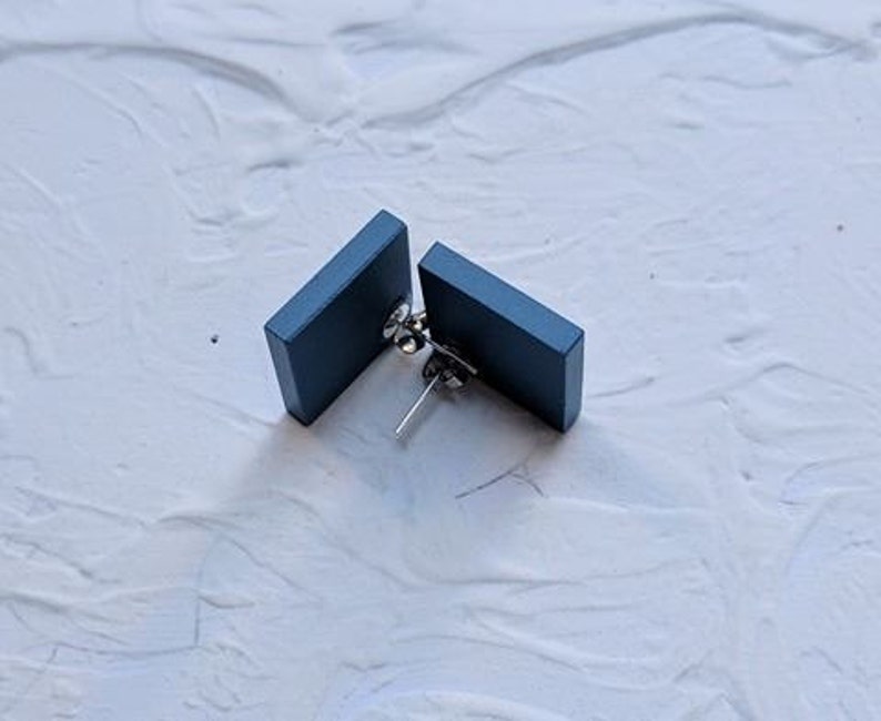 Blue earrings, Matte blue earrings, blue stud earrings, ceramic earrings, geometric earrings, minimal earrings image 6