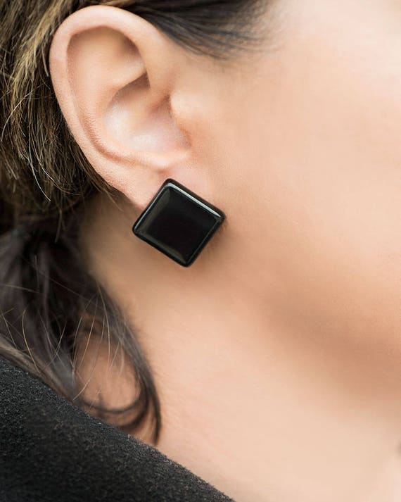 Black Classic Earrings Black Stud Earrings Black Earrings Black