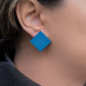 Blue earrings, Matte blue earrings, blue stud earrings, ceramic earrings, geometric earrings, minimal earrings image 2