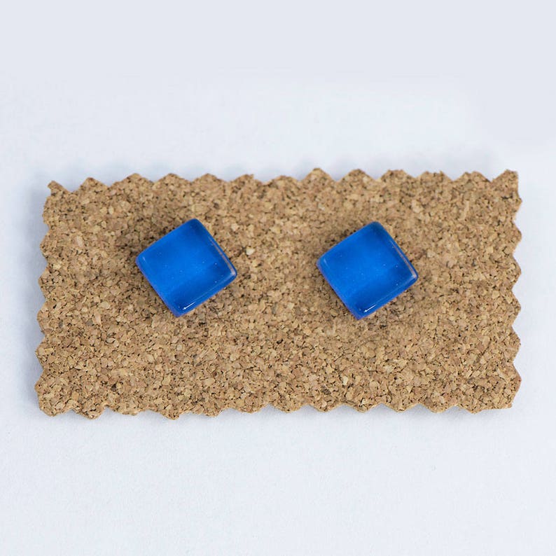 light blue earrings, everyday modern earrings, blue stud earrings, simple trendy stud earrings image 4