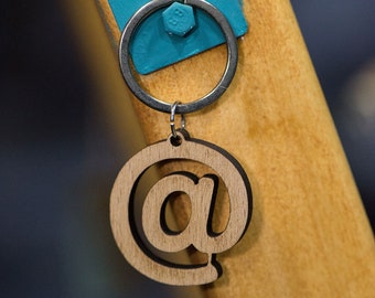 Wooden at sign keychain, Mail internet keychain, Symbol @ keychain, gift for him keyring, @ gift at sign, internet themed gift keychain wood