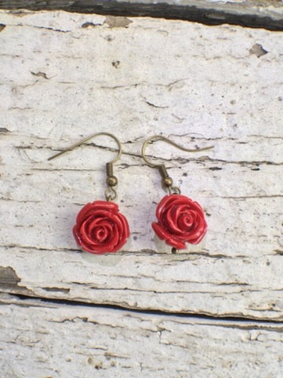 Red Rose Earrings Etsy