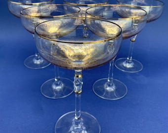 6 x sparkling wine champagne bowl Cristallerie Zwiesel crystal glass gold rim 0.25L