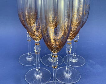 6 x champagne glasses 0.2L glass Cristallerie Zwiesel crystal glass gold rim large