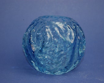 Dreamy spherical vase, turquoise, by Ingrid Glashütte, round vase with bark decor, vintage