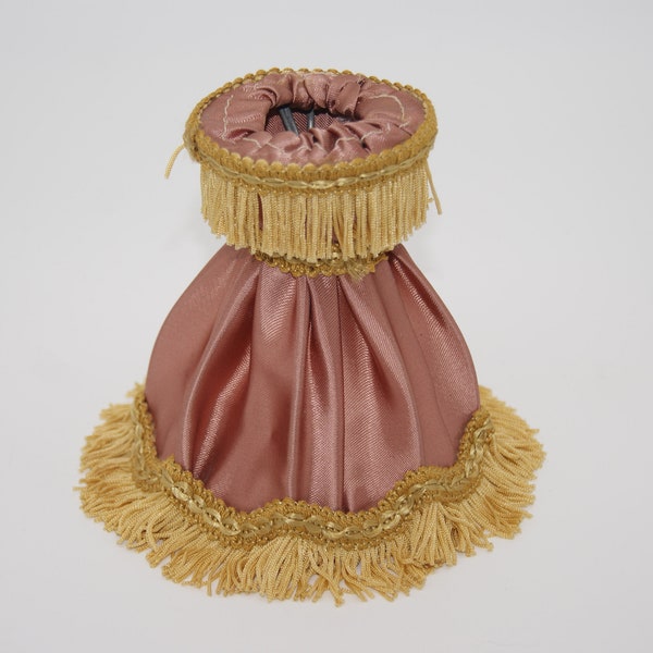 Antique lampshade with fringes handmade gold & old pink 11.6 cm x 11 cm DIY clip on lampshade granny frame