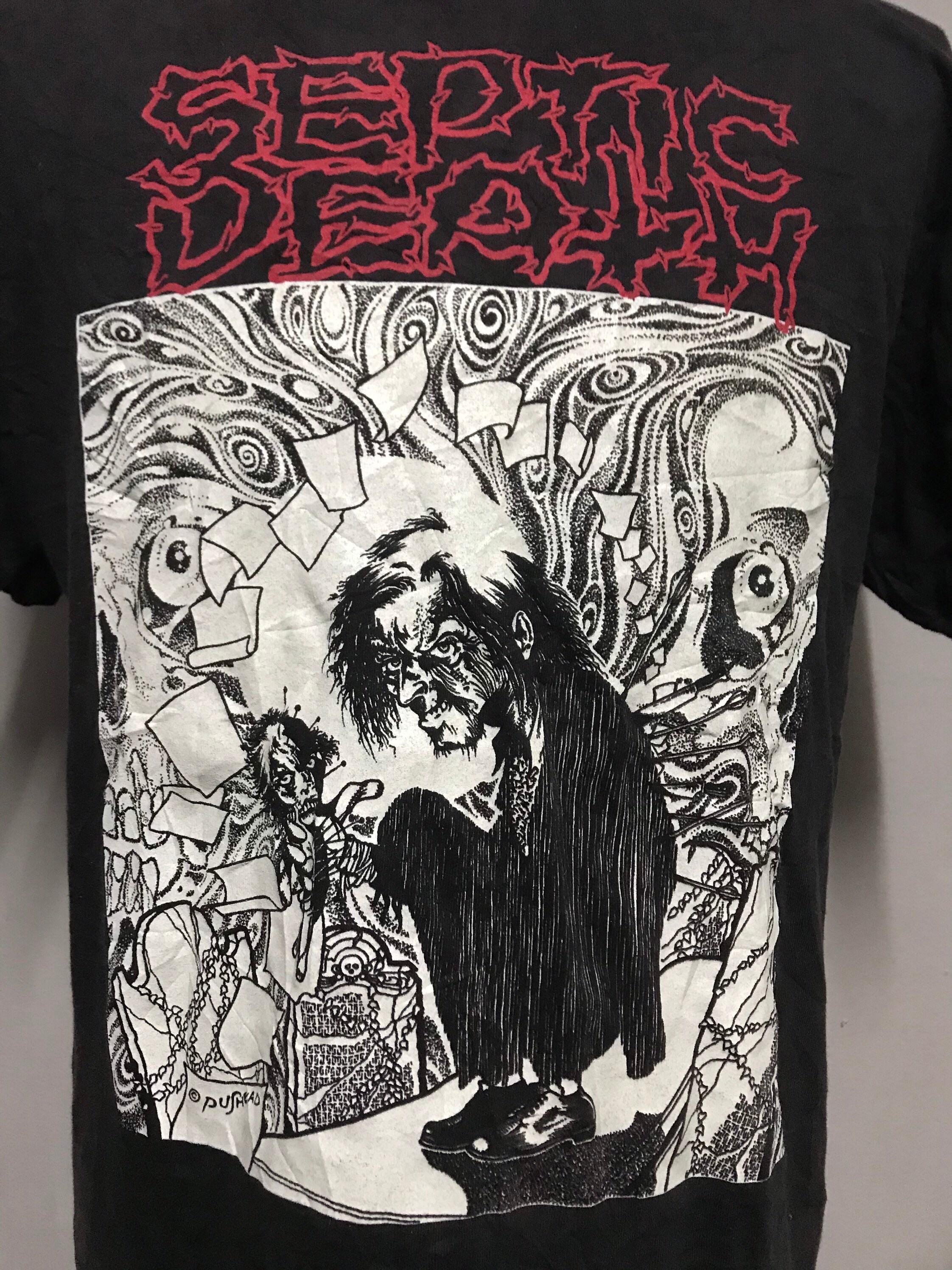 Septic Death ロングスリーブTシャツ XL PUSHEAD Vintage Septic Death by PUSHEAD Glow in the Dark Tshirt Sz L - Etsy