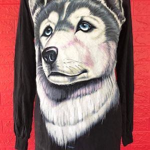 Camiseta vintage de manga comprida com estampa de lobo dos anos 90 da Bobby G&#39;s Wildlife OVP, nova com etiqueta, tamanho M