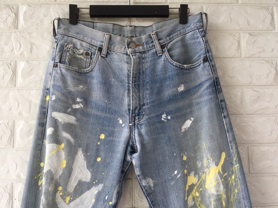 Vintage Levis Big E 501 Selvedge Jeans DIY Painte… - image 2