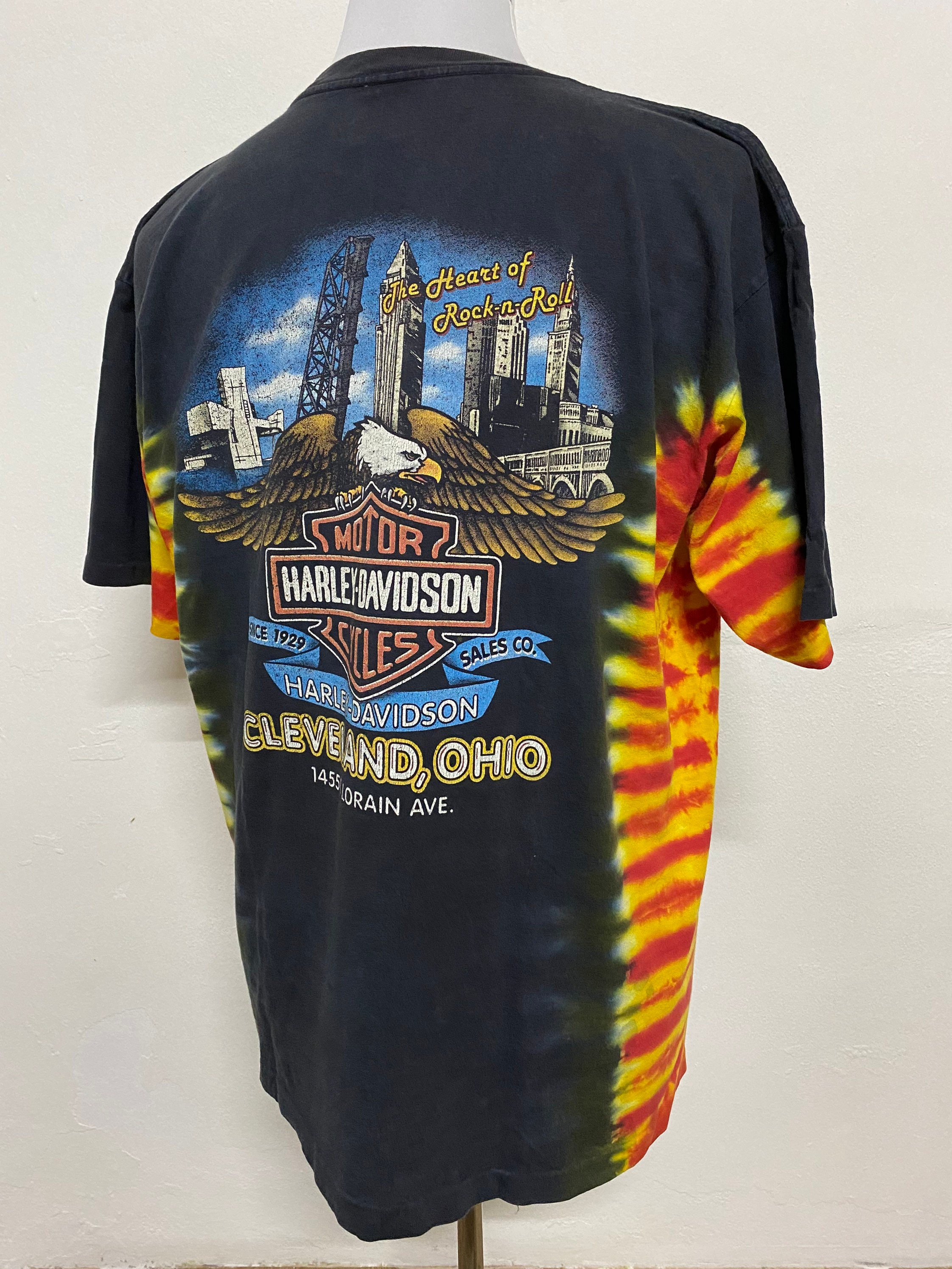 Vintage HARLEY DAVIDSON Fire Orange Tie Dye Tshirt Sz L - Etsy