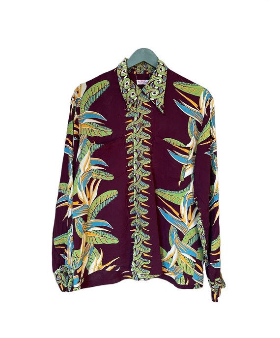 正規代理店 Hawaiian Surf Sun 80s Vintage Rayon Longsleeve Ups Button トップス