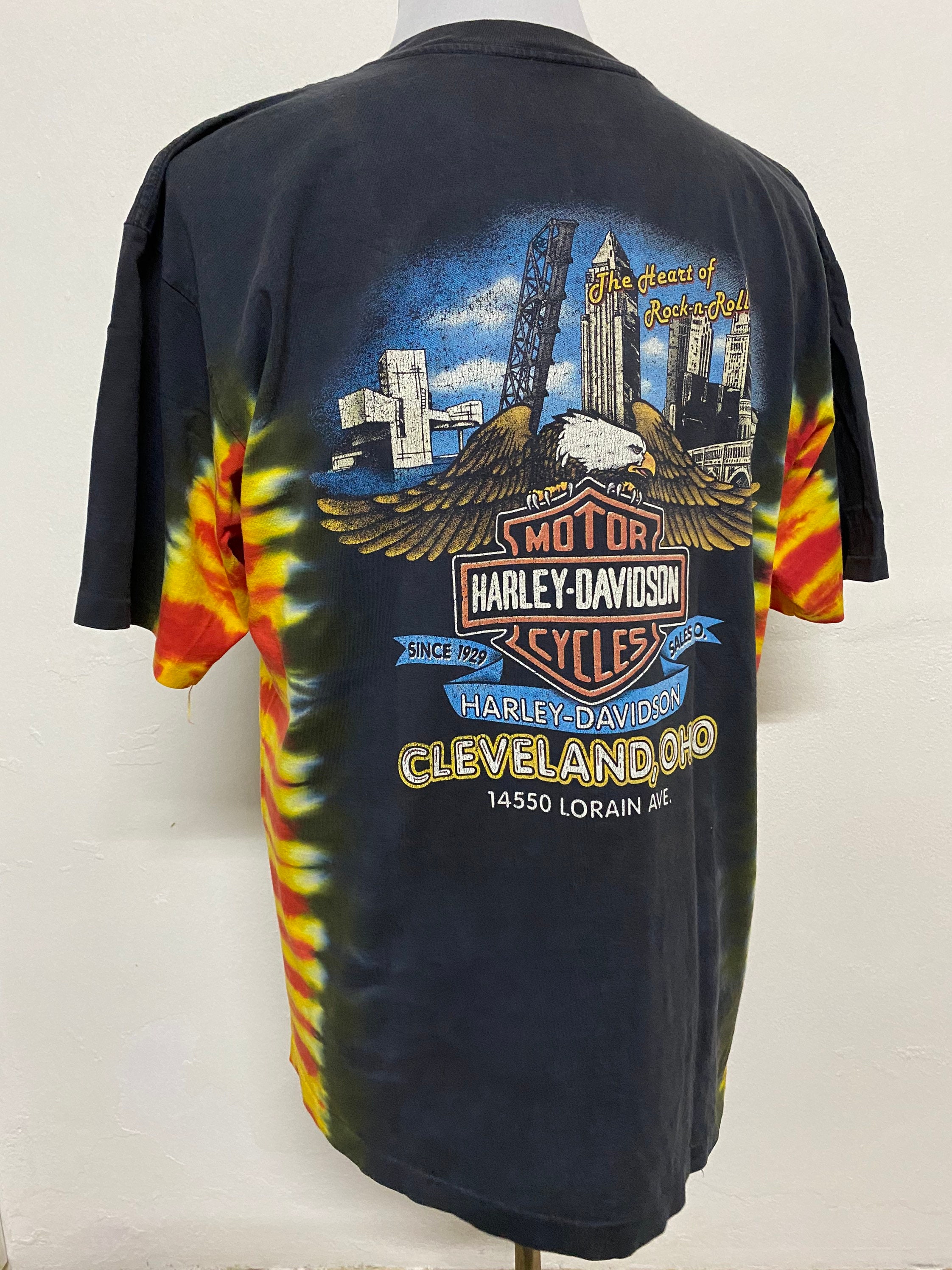 Vintage HARLEY DAVIDSON Fire Orange Tie Dye Tshirt Sz L - Etsy
