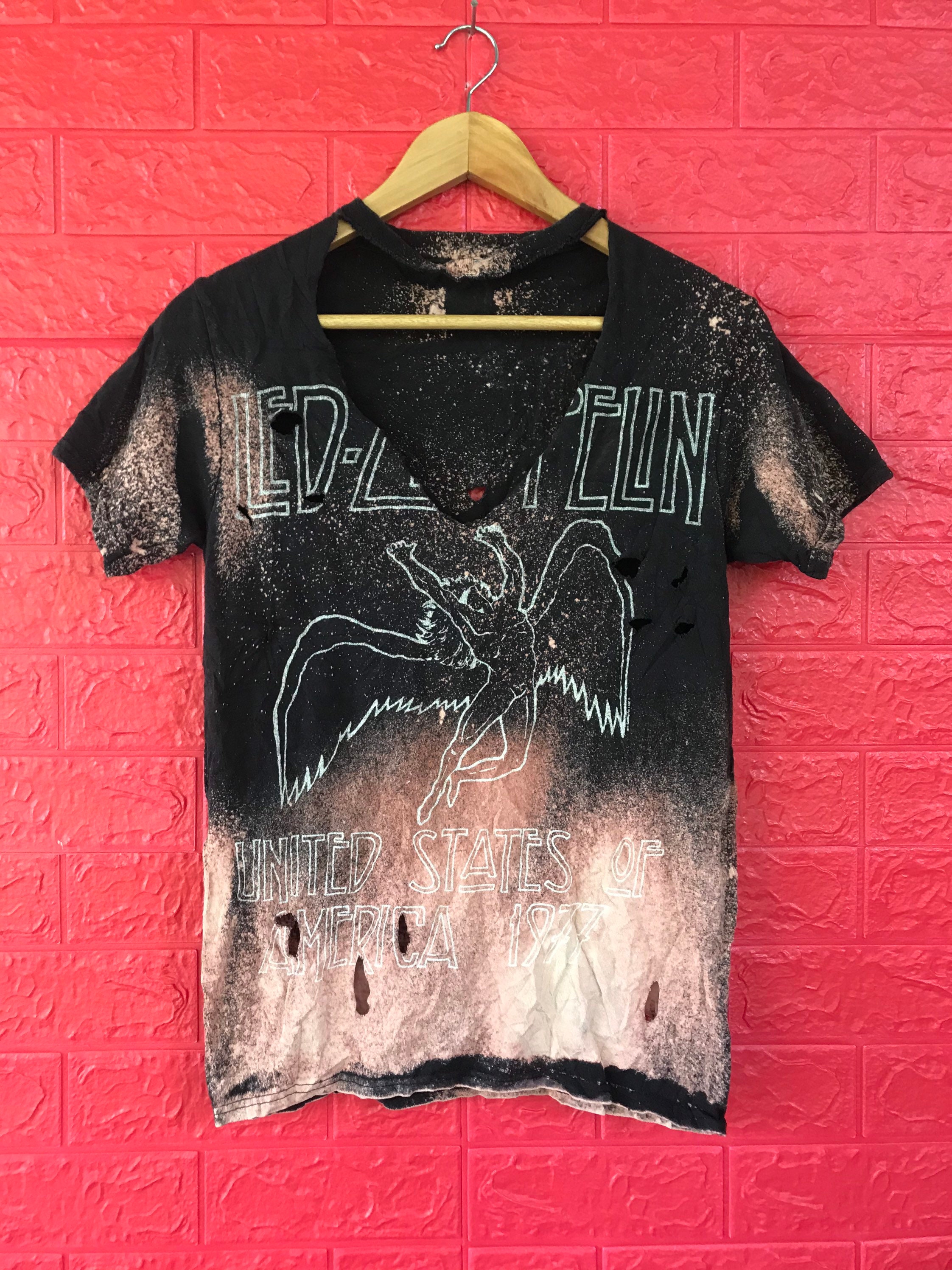 Vtg Led Zeppelin Acid Wash Distress Tshirt Sz M | Etsy