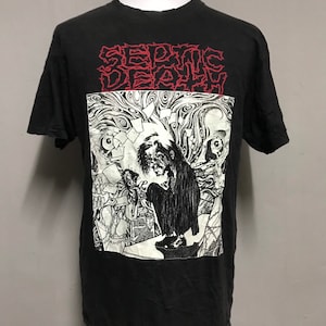 Camiseta vintage Septic Death da PUSHEAD que brilha no escuro, tamanho G