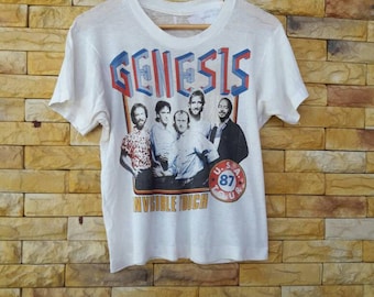 Vintage distress genesis band shirt small medium size invisible touch tour usa 87 progressive rock,art rock,pop rock