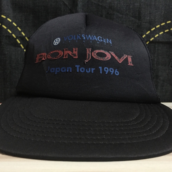 Rare!! Vintage trucker cap bon jovi japan tour 1996 sponser by volkwagen guns n roses metallica motley crue misfits pink floyd