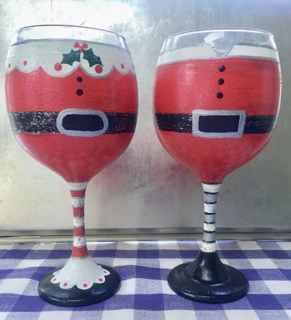 Santa Mrs Claus Hand Painted Wine Glasses Etsy