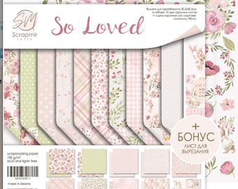 So Loved Scrapbooking Paper: 8x8 Pink Floral Double-Sided Set