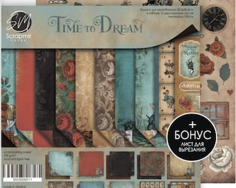 Time to Dream Scrapbook Paper: Alice in Wonderland Theme, 12x12 Double-Sided.