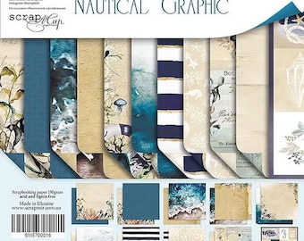 Papel para scrapbooking náutico: diseños gráficos de doble cara (8x8, 12x12 pulgadas)