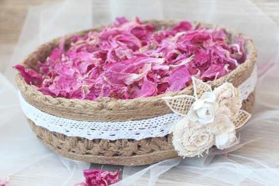 Round Knitted Basket Of Natural Jute Twine Wedding Decorative Etsy