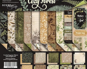 Juego de papeles para scrapbooking "Bosque Acogedor" de 12x12 pulgadas, doble cara.