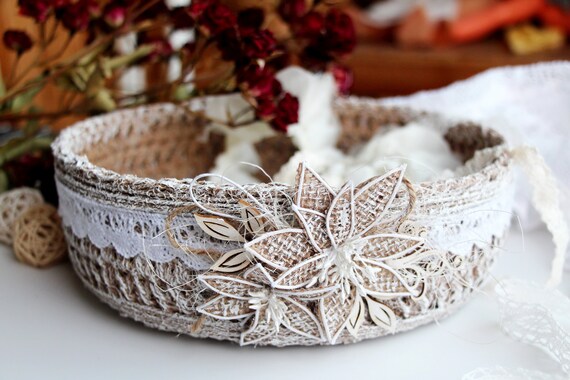 Round Knitted Basket Of Natural Jute Twine Wedding Decorative Etsy