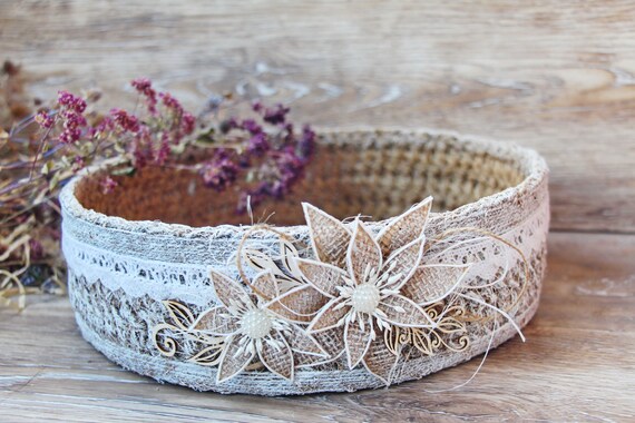 Round Knitted Basket Of Natural Jute Twine Wedding Decorative Etsy