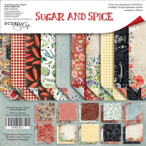 Scrapbooking Papier 213 x 38 | Doppelseitiges Papier 30 x 30 cm Sugar & Spice 10stk| Scrapbooking Papier Rot und Grün. NICHT DIGITALES PAPIER