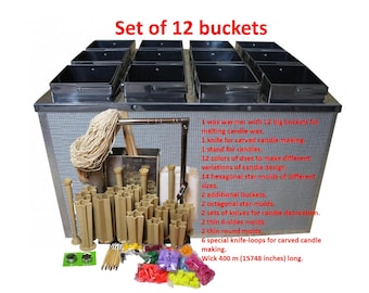 Beste complete set voor het maken van kaarsen: 12 emmers, was, mallen, kleurstof
