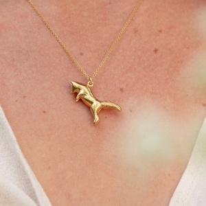 Jumping Fox Necklace | Hand Carved Design in Sterling Silver, Gold, Rose Gold | Personalised Animal Pendant by Rosalind Elunyd Jewellery