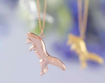 Rose Gold Jumping Fox Necklace | Hand Carved Design. Sterling Silver necklace | Personalised Animal Pendant by Rosalind Elunyd Jewellery