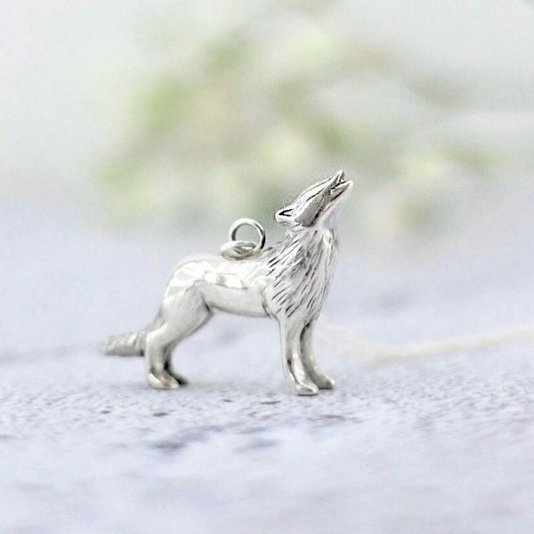 Wolf Necklace | Howling Wolf Pendant | Hand Carved Design | Personalised Animal Pendant by Rosalind Elunyd Jewellery | USA