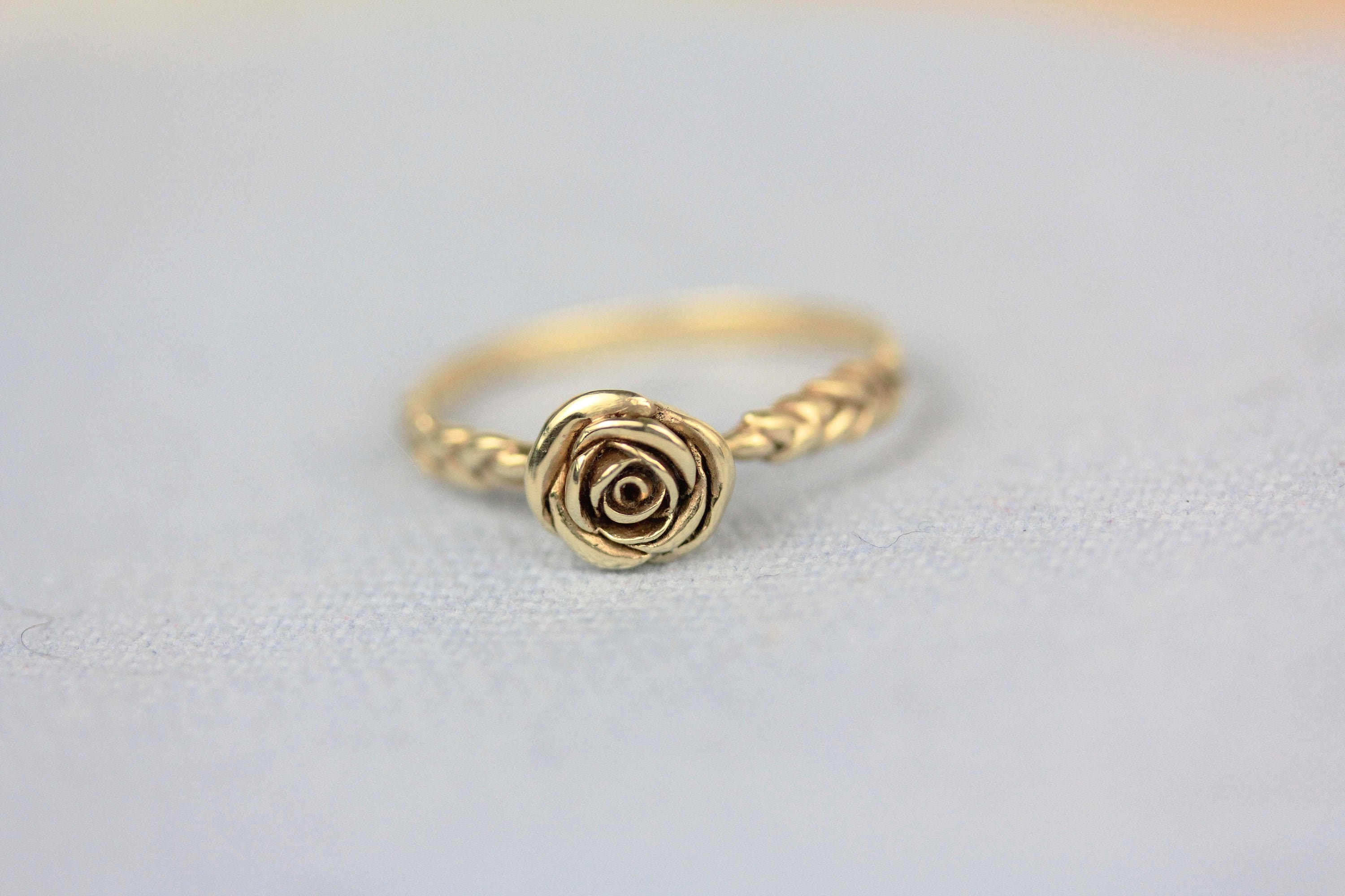 Rose & Wheat Flower Ring 9Ct Gold | Nature Inspired Alternative Engagement Unique Floral Wedding Band Diamond Free Dainty Ring