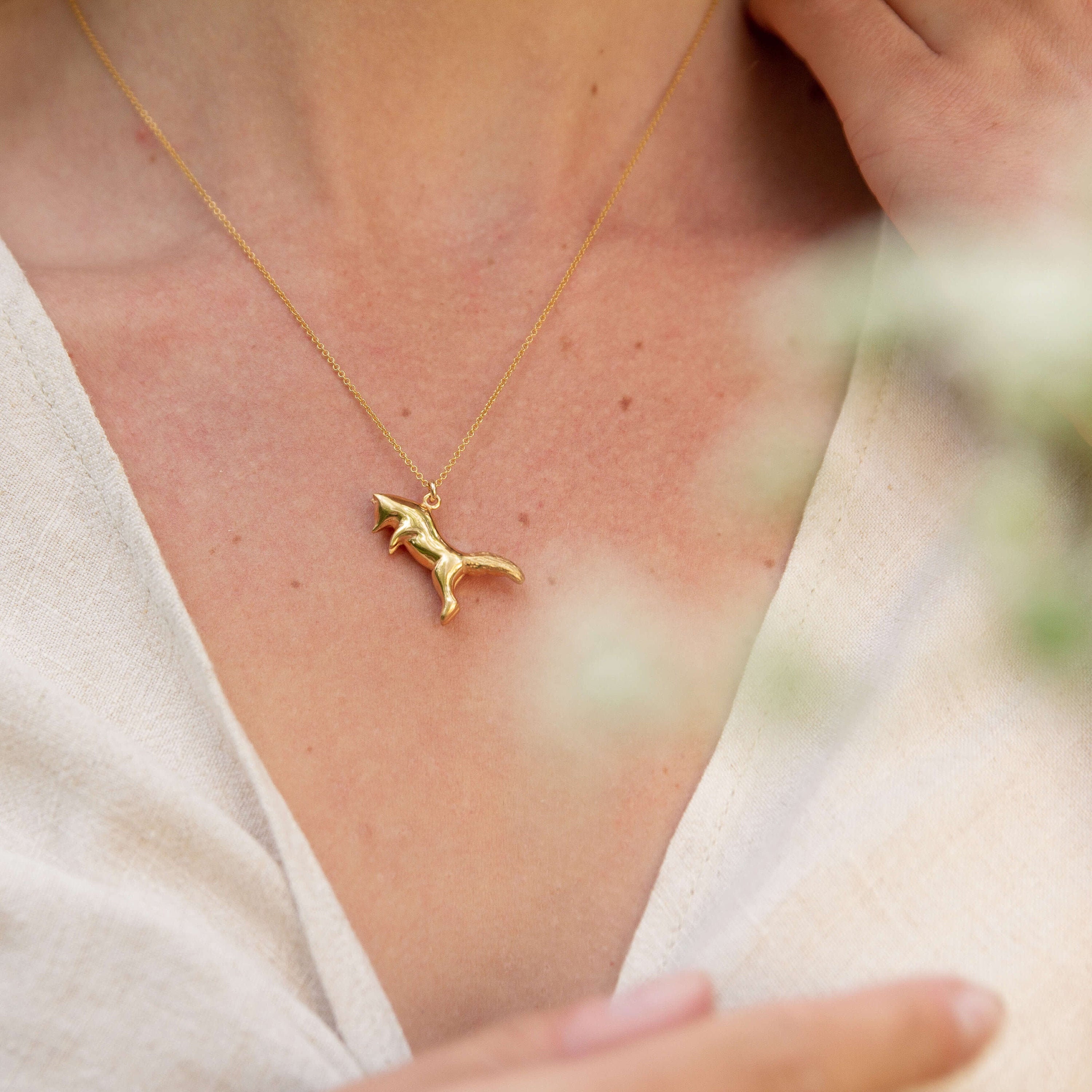 Jumping Fox Necklace | Hand Carved Design in Sterling Silver, Gold, Rose Gold Personalised Animal Pendant By Rosalind Elunyd Jewellery