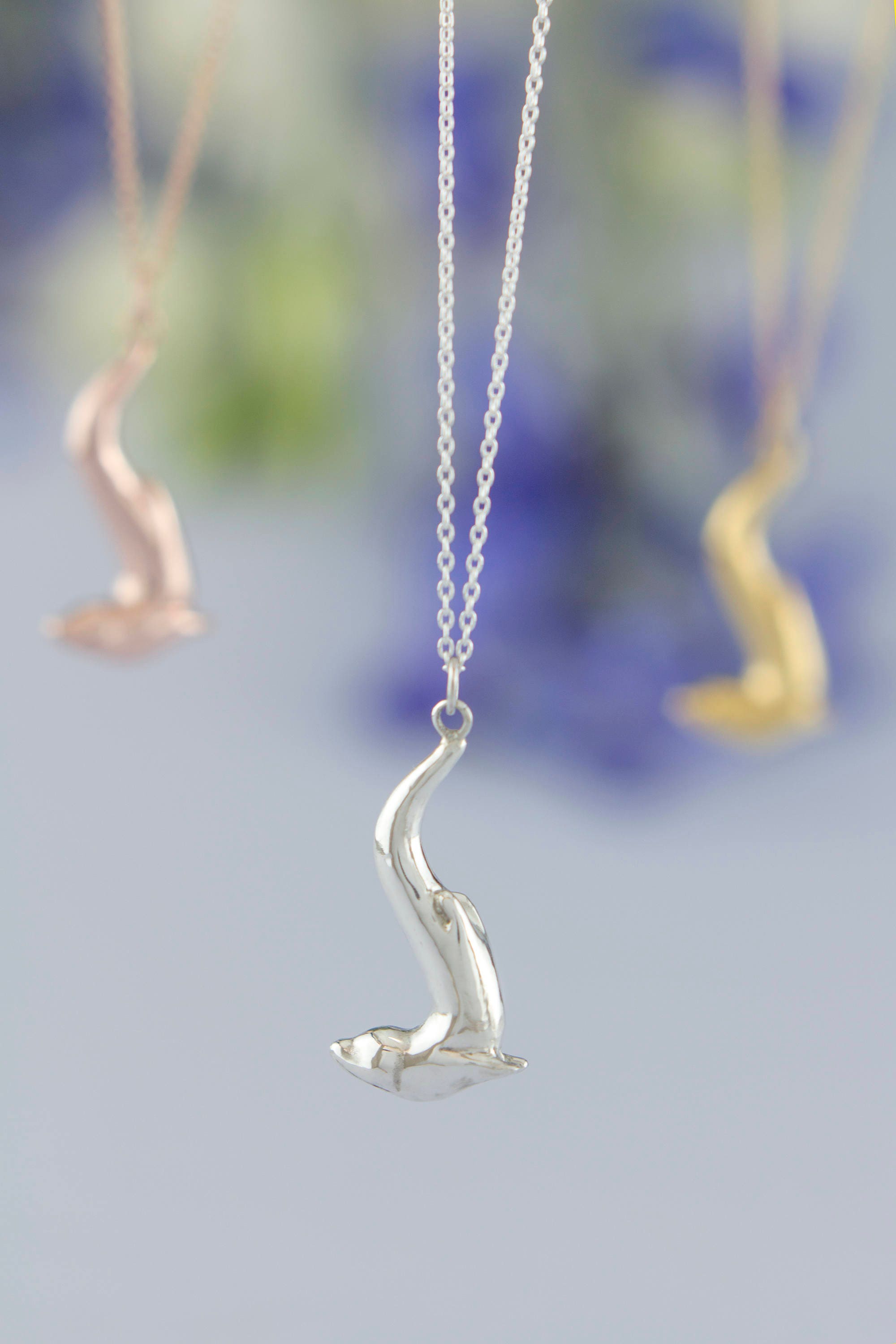 Otter Necklace Diving | Hand Carved Design Sterling Silver Gold Rose Personalised Animal Pendant By Rosalind Elunyd Jewellery