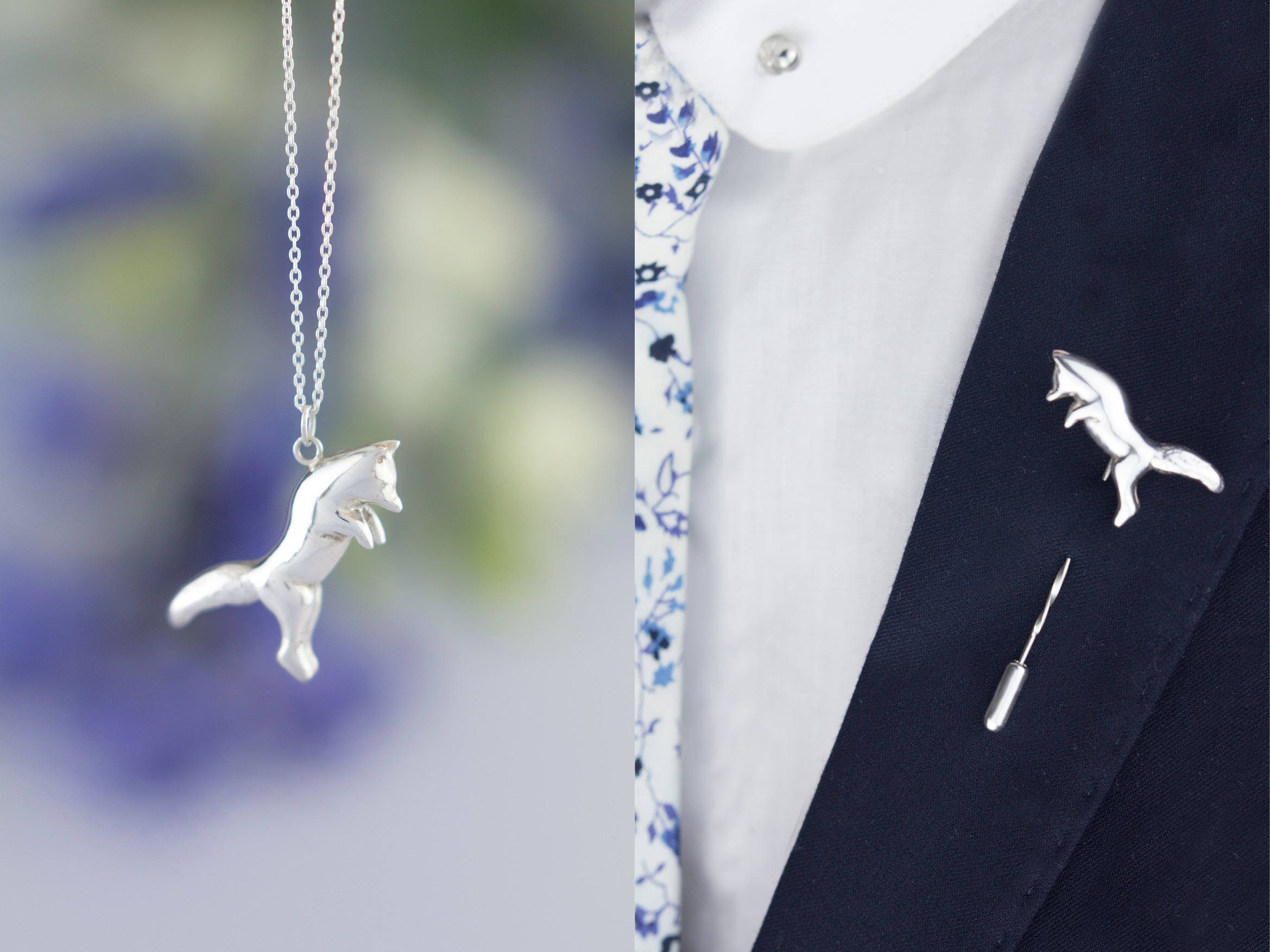 His & Hers Wedding Gift, Fox Jewellery | Solid Sterling Silver, Gold, Rose Personalised Animal Gift By Rosalind Elunyd Jewellery