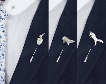 Cadeau personnel pour les garçons d'honneur ou bijoux uniques pour meilleur homme, épingle à revers en forme d'animal ou alternative à la boutonnière