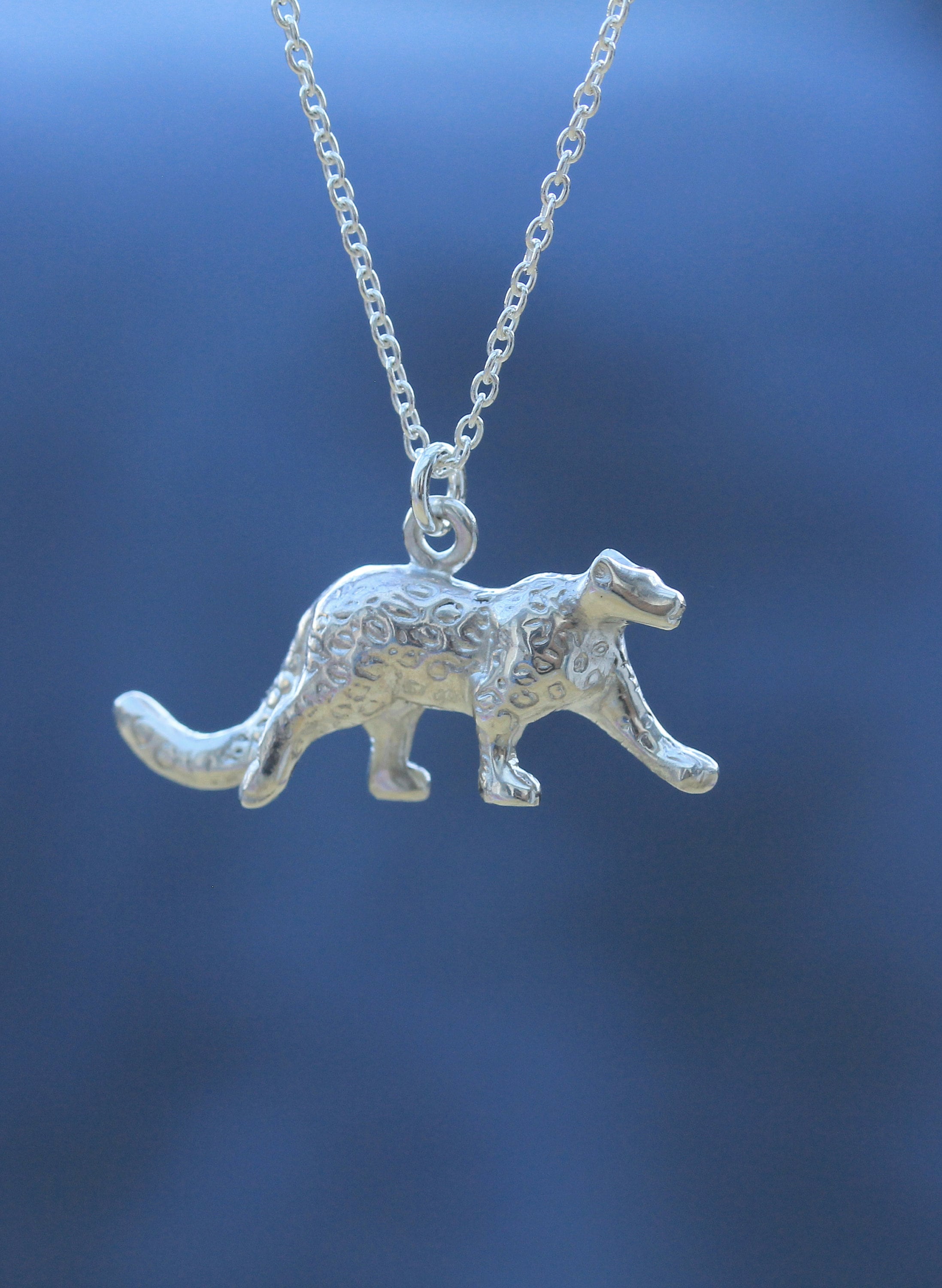 Snow Leopard Necklace | Hand Carved Design in Sterling Silver Personalised Animal Pendant By Rosalind Elunyd Jewellery Usa