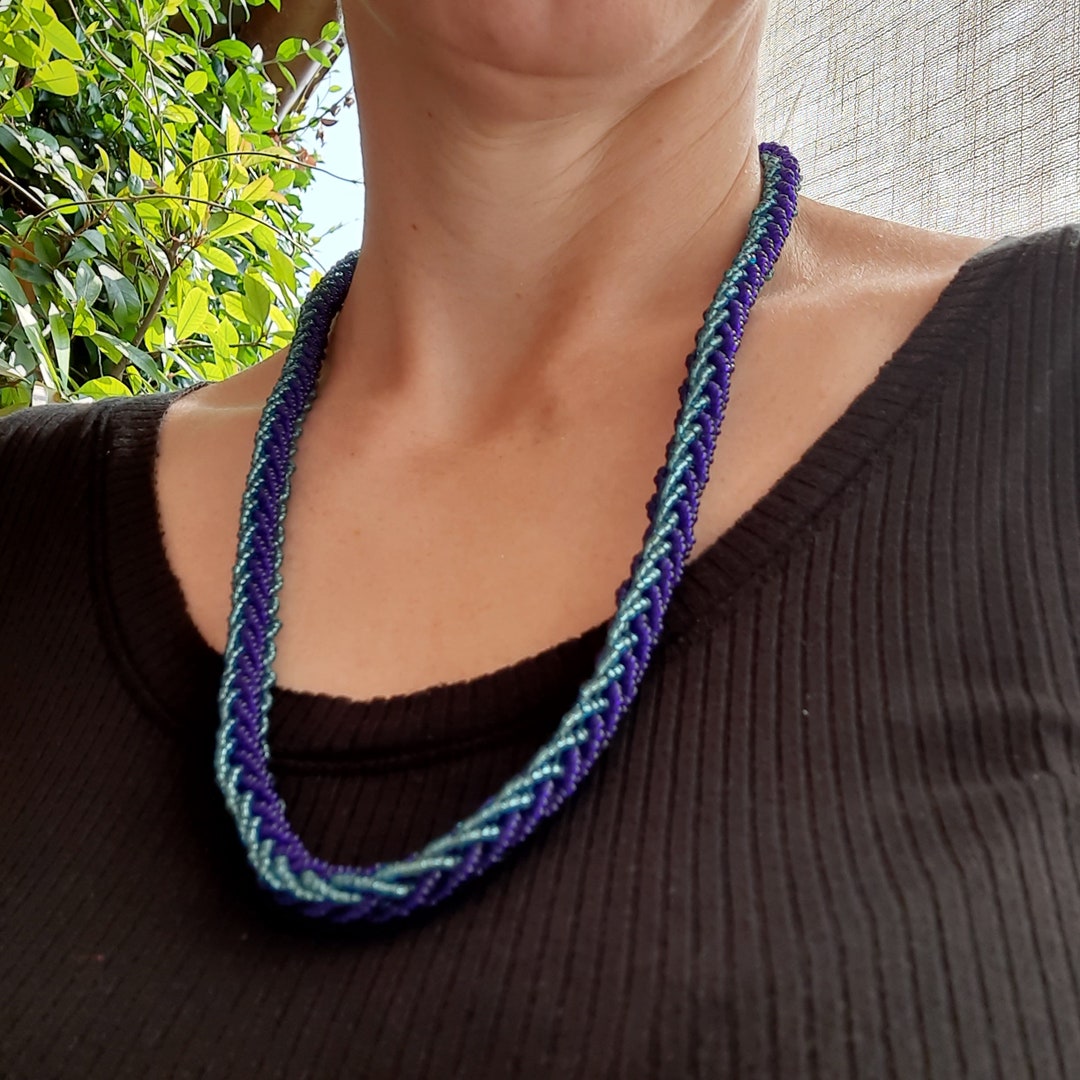 Collier Sautoir Perles De Murano Années 50 - Grosses Perles Bleues - Parfait état