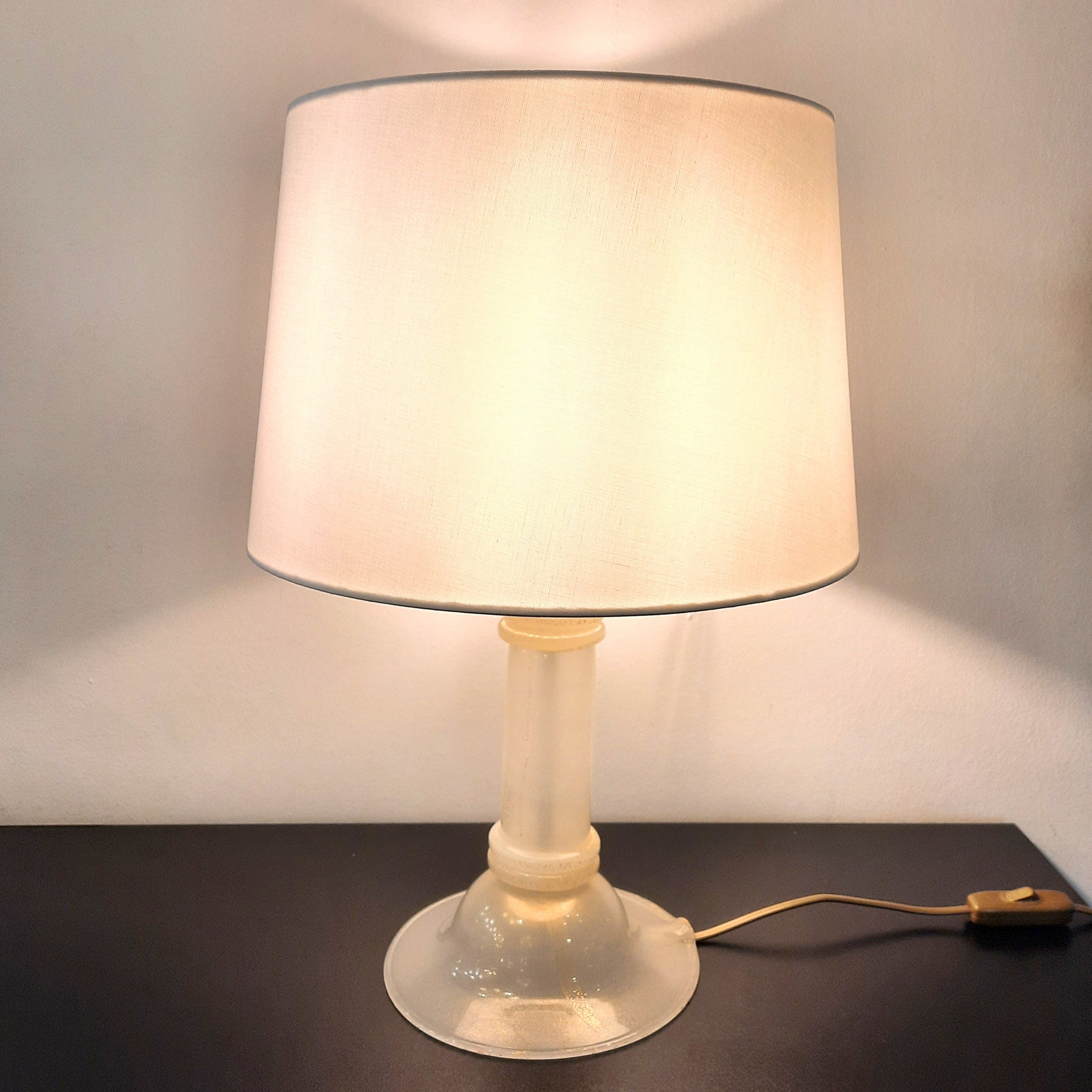 Murano glass lamp white and golden with cream shade