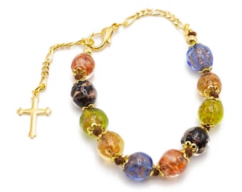 Decade rosary, colored rosary bracelet with multicolored Murano glass beads, Gift idea with gift box included