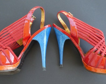 ROBERTO CAVALLI, Italy. High Heels Slingbacks - Gold Footbed