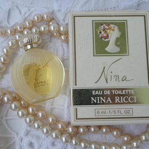Vintage Nina by NINA RICCI, Miniature Splash Eau de Toilette for women, 6 ml, original box. Collectable French Fragrance, 1987 Discontinued.